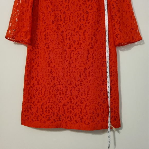 Nine West Red Lace Embroidered Shift Dress 3/4 Sleeve Boat Neck Size 12 - Picture 3 of 9